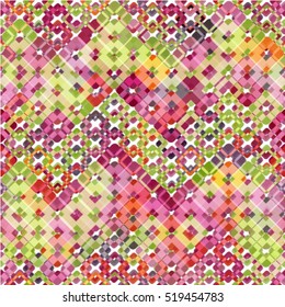 Abstract seamless pattern with colorful geometric shapes.