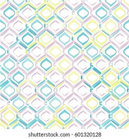 Abstract seamless pattern with colorful geometric shapes.