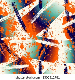 Abstract seamless pattern with colorful gradient splashes. Grunge urban repeated backdrop for textile, clothes, wrapping paper.