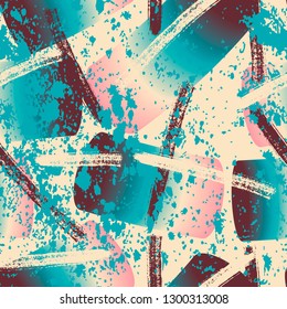 Abstract seamless pattern with colorful gradient splashes. Grunge urban repeated backdrop for textile, clothes, wrapping paper.