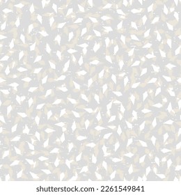 Abstract seamless pattern with colorful grey chaotic small circles and triangles on beige. Infinity geometric pattern. Vector illustration.