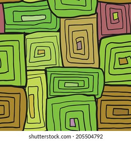 Abstract seamless pattern. Colorful hand drawn spiral square.