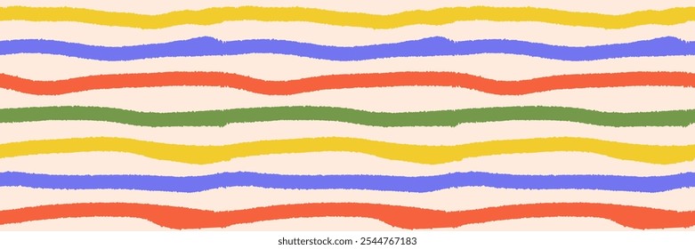 Abstract seamless pattern, colorful hand drawn textural line, stripe. Trendy vector design, simple and playful doodle wallpaper print