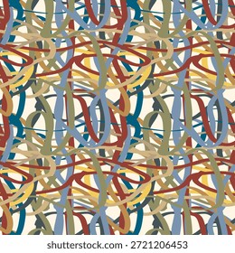 Abstractas patrón sin fisuras con líneas y curvas dibujadas a mano de colores. Diseño moderno y dinámico con ritmo lúdico, perfecto para textiles, marcas, empaques, Fondos de pantalla y fondos digitales.