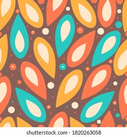 Resumen de un patrón impecable. Hojas y puntos coloridos. ilustración vectorial dibujada a mano. Diseño para impresión, papel pintado, textil.
