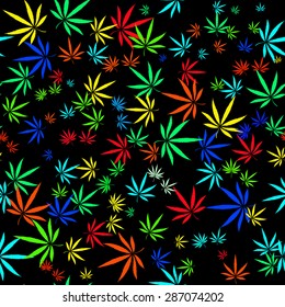 Abstract seamless pattern with colorful Marijuana leaves