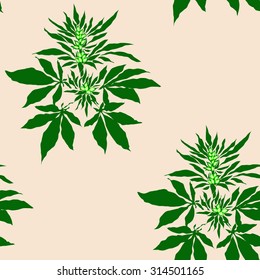 Abstract seamless pattern with colorful Marijuana plant with buds