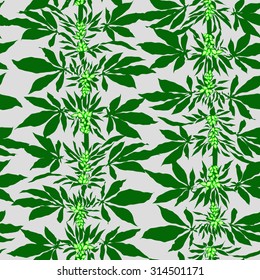 Abstract seamless pattern with colorful Marijuana plant with buds