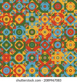 Resumen de un patrón impecable con elementos de mosaico coloridos. Ilustración vectorial. Diseño para banner, papel de envoltura, papel pintado o tela.
