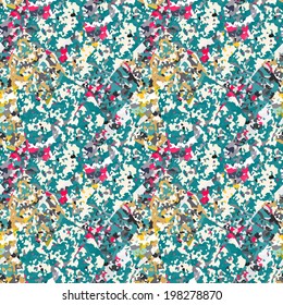 Abstract seamless pattern with colorful noise. Distressed grunge background. Paint stains. Fabric, textile design. Endless print texture - vector 
