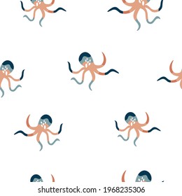 Abstract seamless pattern with colorful octopuses, bright vector illustration