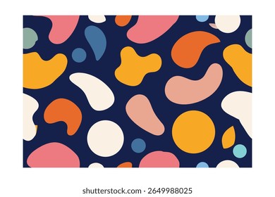 Abstractas patrón sin fisuras con Formas orgánicas de colores en un azul oscuro con borde