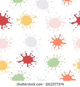 Resumen de un patrón impecable con pintura colorida salpicando el fondo blanco. Ilustración vectorial de textura multicolor.