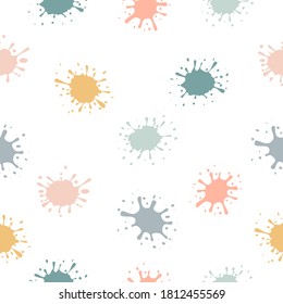 Resumen de un patrón impecable con pintura colorida salpicando el fondo blanco. Ilustración vectorial de textura multicolor.