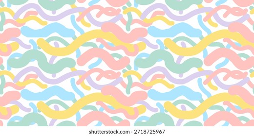 Padrão sem emenda abstrato com linhas onduladas pastel coloridas desenhadas à mão ilustração vetorial