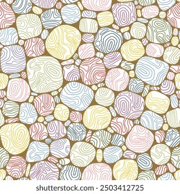 Abstract seamless pattern with colorful pebbles - hand drawn vector illustration.