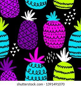 Abstract seamless pattern with colorful pineapples