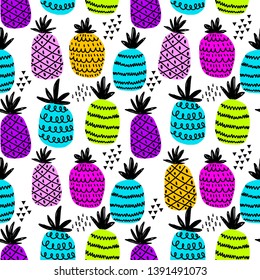 Abstract seamless pattern with colorful pineapples