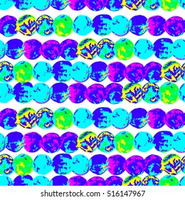 Abstract seamless pattern with colorful polka dots, design element. Can be used for invitations, greeting cards, scrapbooking, print, gift wrap, manufacturing. Psychedelic background