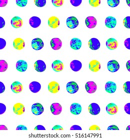 Abstract seamless pattern with colorful polka dots, design element. Can be used for invitations, greeting cards, scrapbooking, print, gift wrap, manufacturing. Psychedelic background