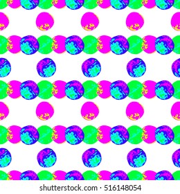 Abstract seamless pattern with colorful polka dots, design element. Can be used for invitations, greeting cards, scrapbooking, print, gift wrap, manufacturing. Psychedelic background