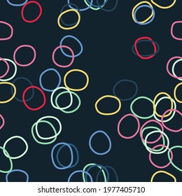 Abstract seamless pattern with colorful rings. Hand drawn vector illustration. Flat color design.