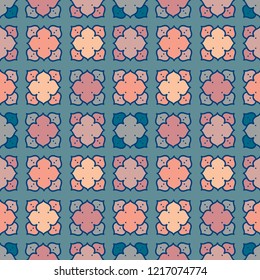 Abstract seamless pattern with colorful rosettes, dusty colors, vector illustration