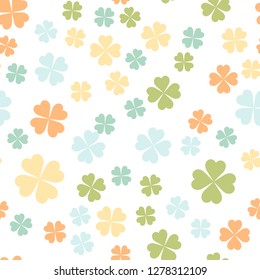 Abstract seamless pattern with colorful shamrock shapes. St Patricks Day background. Vector illustration eps
