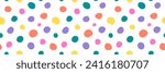 Abstract seamless Pattern with colorful Spots for surface, wrapping, textile, card, package, nursery, gift box. Funny Background for kids party, candy store, sweet shop. Vector illustration.