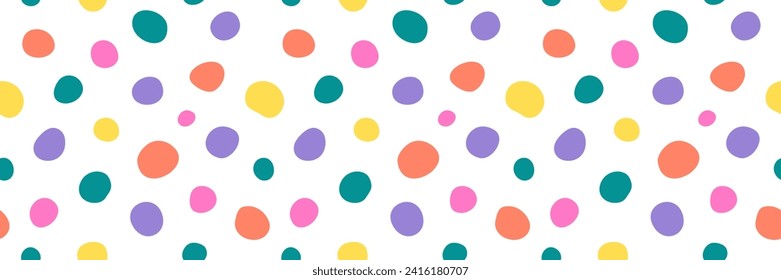 Abstract seamless Pattern with colorful Spots for surface, wrapping, textile, card, package, nursery, gift box. Funny Background for kids party, candy store, sweet shop. Vector illustration.