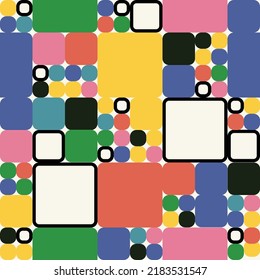 Abstract seamless pattern with colorful squares. Round corner geometric shapes.