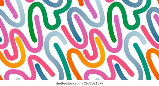 Abstract seamless pattern with colorful squiggly lines  - hand drawn vector illustration.