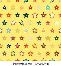 Abstract seamless pattern. Colorful stars on bright background. Geometric design. Christmas decorative element. 