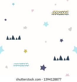 Abstract seamless pattern with colorful stars. Kids print for fabric, wrapping. Vector illustration