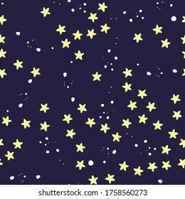 Abstract seamless pattern with colorful stars and dots elements. Vector texture for your design. Simple modern texture with chaotic painted shapes. 