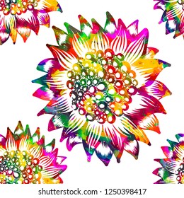 Abstract seamless pattern of colorful sunflowers. Vector