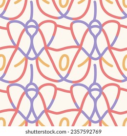 Abstract seamless pattern with colorful tangled lines - hand drawn vector illustration. Flat color design.