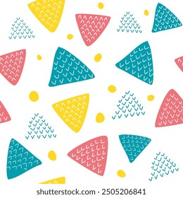 Abstract Seamless Pattern with Colorful Triangles and Dots