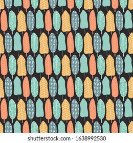 Abstract seamless pattern with colorful tropical and jungle leaves. Scandinavian style backdrop. Hand draw background of exotic plants. Botanical wrapping paper, textile, background flat design