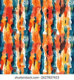 Abstract seamless pattern with colorful watercolor brush strokes, grunge lines ikat pattern, striped seamless pattern, Vector illustration background for print the paper.
