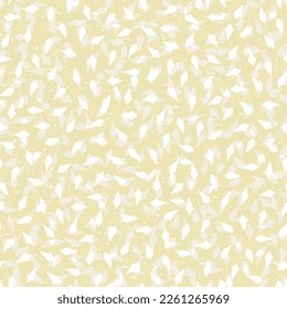 Resumen de un patrón impecable con pequeños círculos coloridos amarillos caóticos y triángulos en beige. Patrón geométrico infinito. Ilustración vectorial.