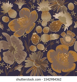 Abstract seamless pattern with colors on blue background print of the jungle vector design on a floral background textiles and printing