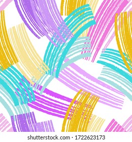 Abstract Seamless pattern with colourful brush shapes. Vector background.
