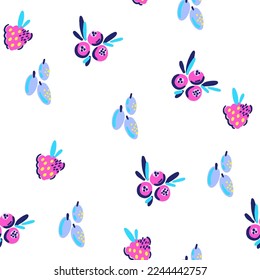 Abstract seamless pattern with colourful sweet berries on white background.  Wallpaper for cute girls. Fashion style fabric