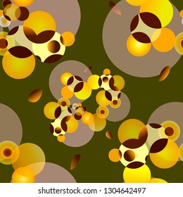 Abstract seamless pattern consisting of Big and small spheres of different sizes and colors against color background. 
