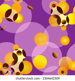 Abstract seamless pattern consisting of Big and small spheres of different sizes and colors against color background. 