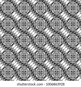 Abstract seamless pattern consisting of black, white and gray tiles. Vector illustration.