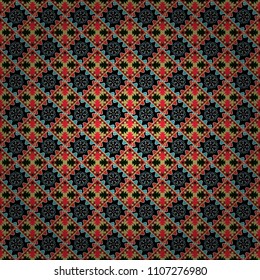 Abstract seamless pattern consisting of black, blue and green tiles.
