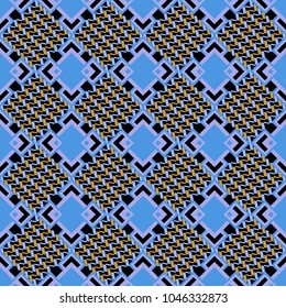 Abstract seamless pattern consisting of blue, neutral and black tiles. Vector illustration.