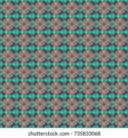 Abstract seamless pattern consisting of brown, blue and green tiles. Vector illustration.